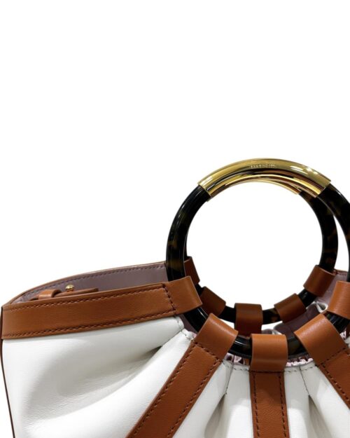 borsa shell bianca e cuoio